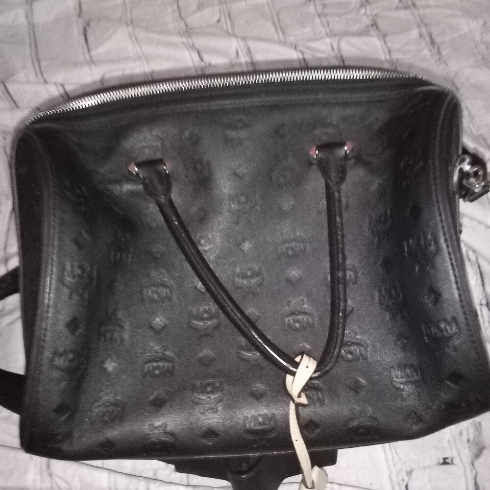 MCM Signature embossed black crossbody bag
